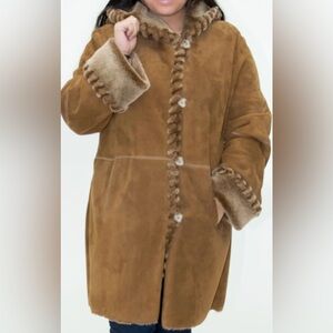 Autunno hooded parka made of sheepskin, brown color, Size S